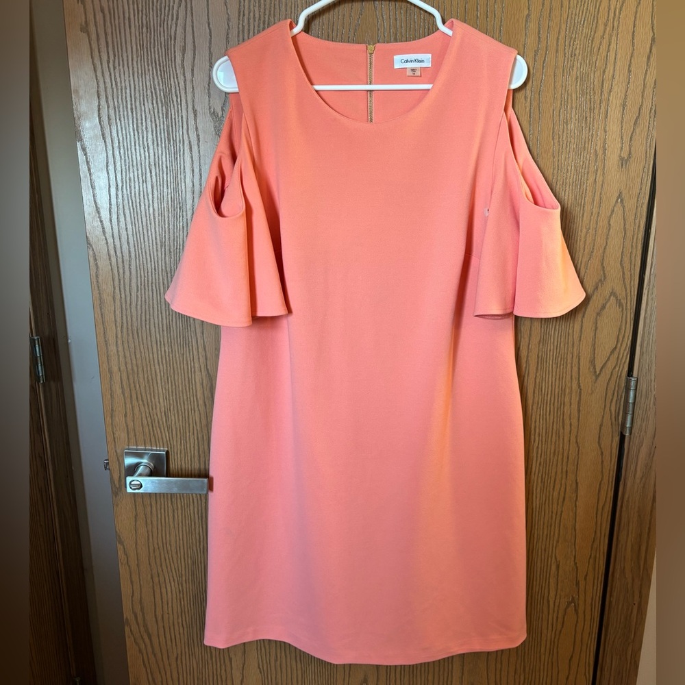 Calvin Klein Coral Cold-Shoulder Shift Dress